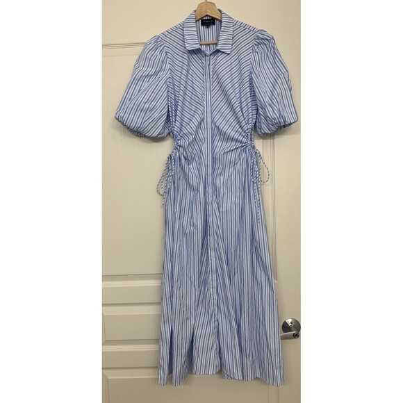 Bardot Dresses & Skirts - Bardot Blue White Striped Nautical Button Up Cut Out Side Midi Shirt Dress 4